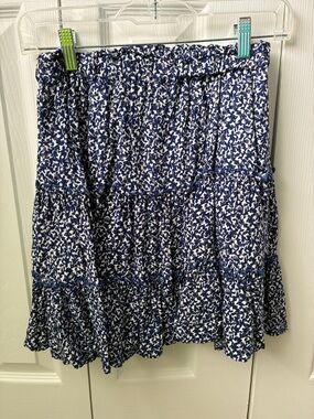 Cynthia Rowley Navy and White Floral Tiered Mini Skirt